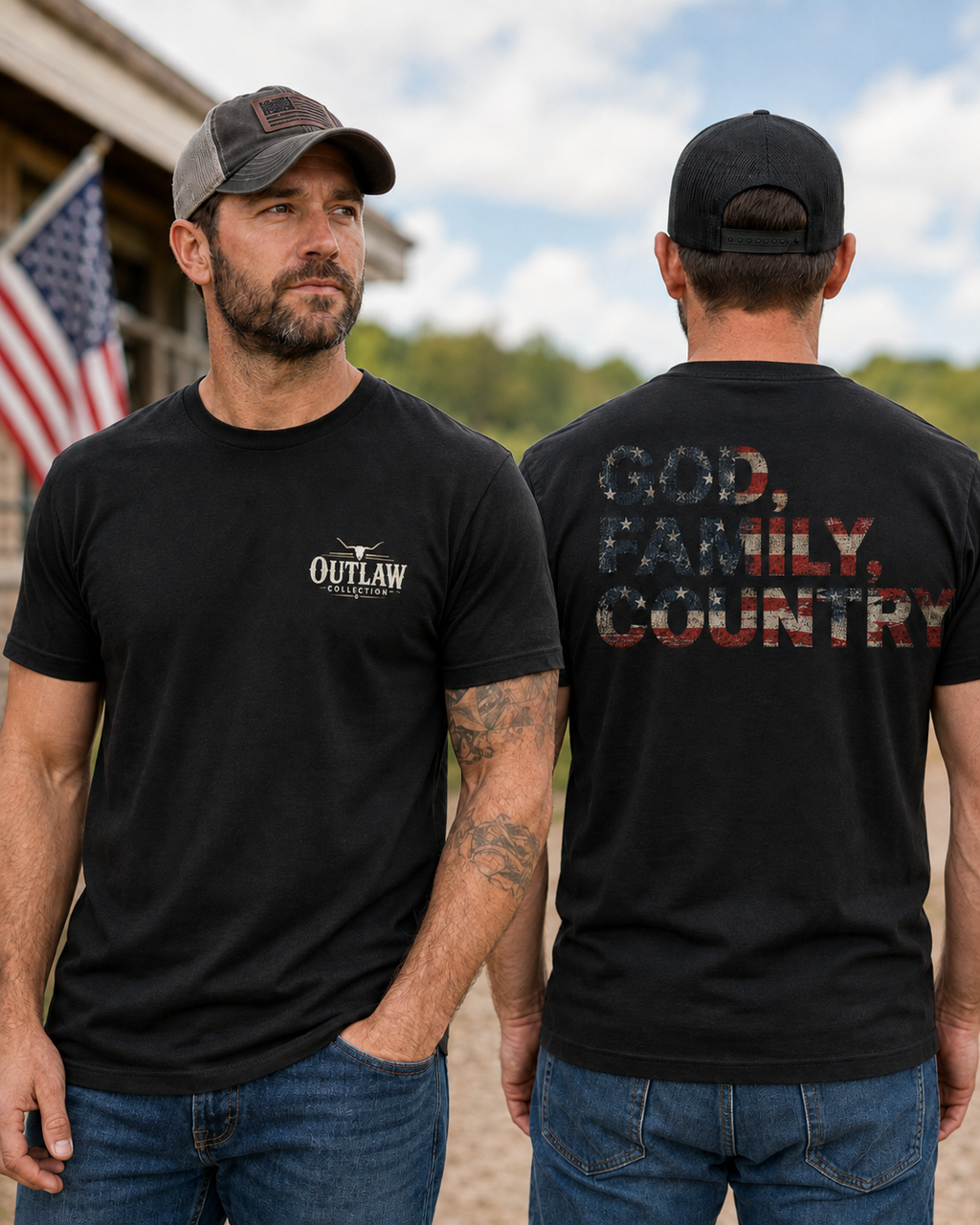 God Family Country Distressed American Flag Shirt