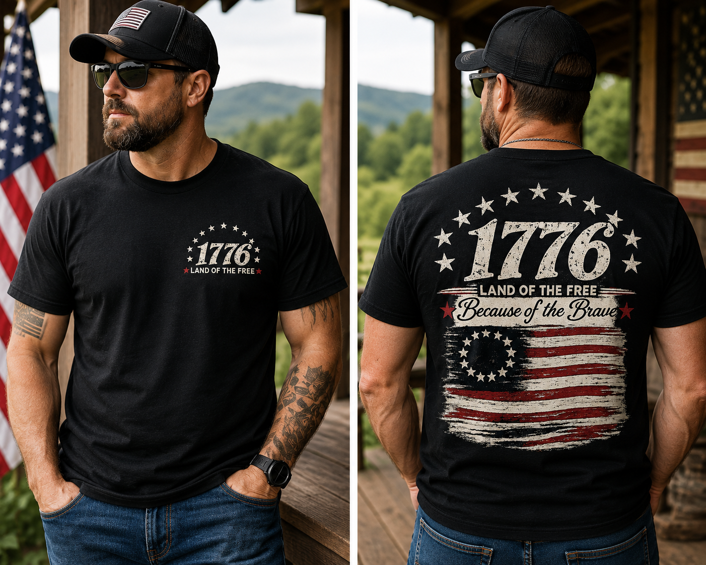 1776 Land of the Free Because of the Brave Shirt