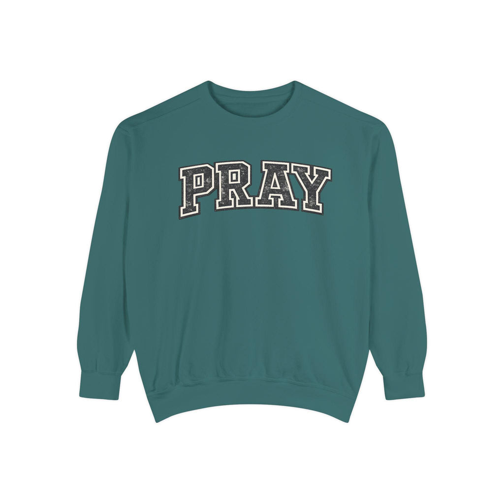 PRAY Sweatshirt: Distressed Vintage Christian Faith Apparel