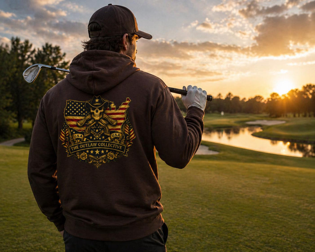 Outlaw Golf American Flag Skull Hoodie